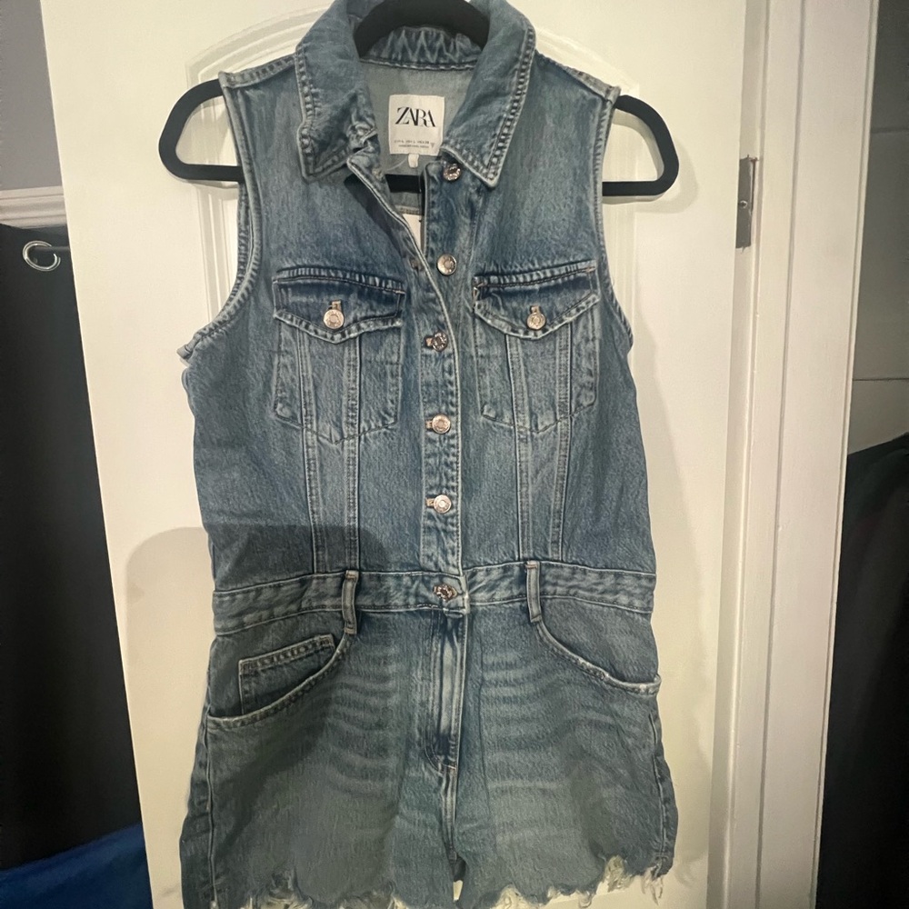 Zara Blue Denim Sleeveless Romper